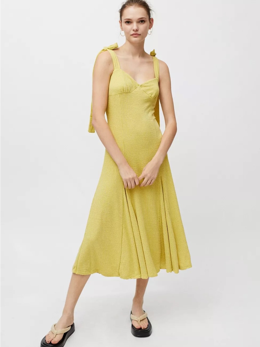 NWT En Saison Ribbed Midi Tie Strap Dress Chartreuse Size Medium